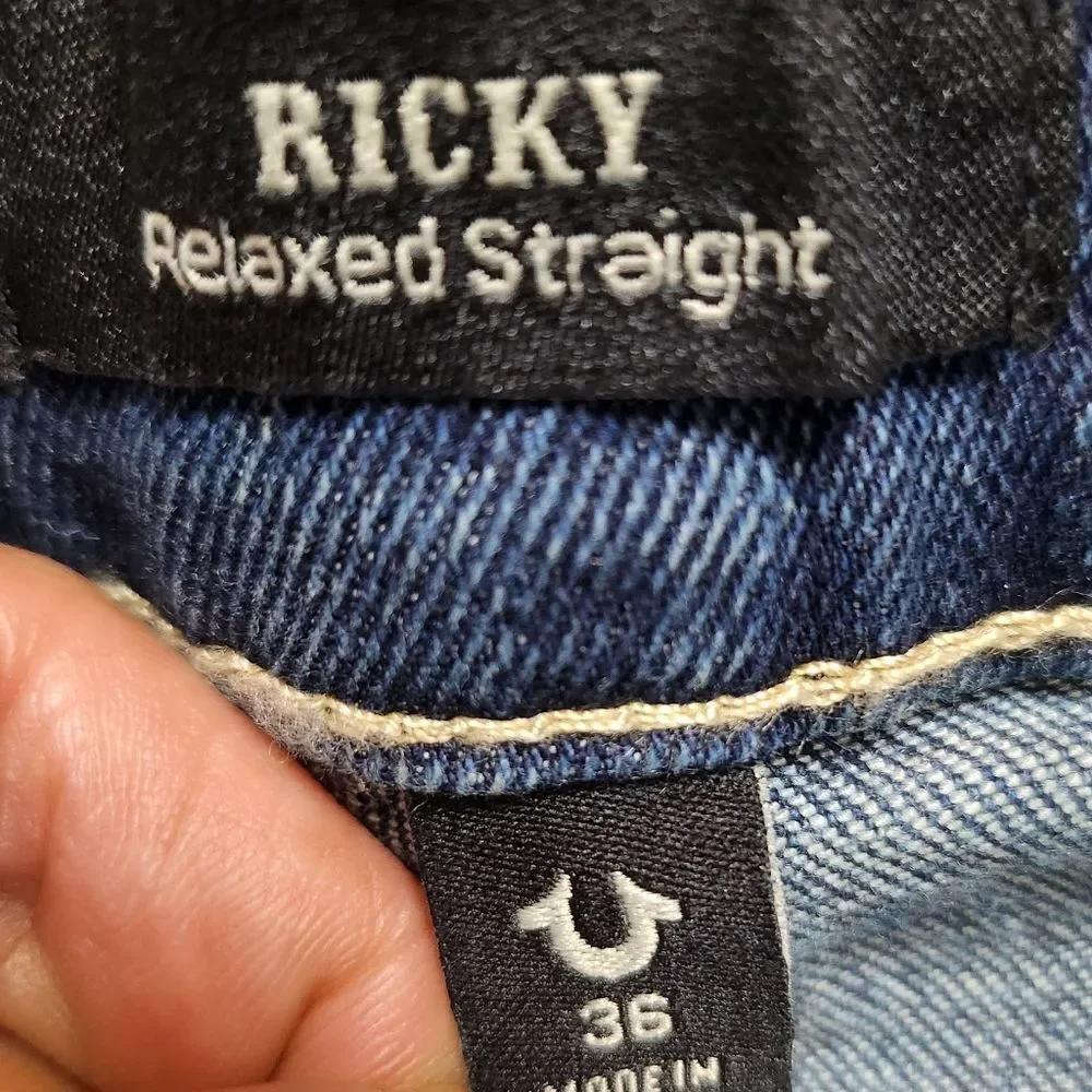 True Religion Ricky Relaxed Flap Straight  Dark Woodland Wash Jeans Size 36